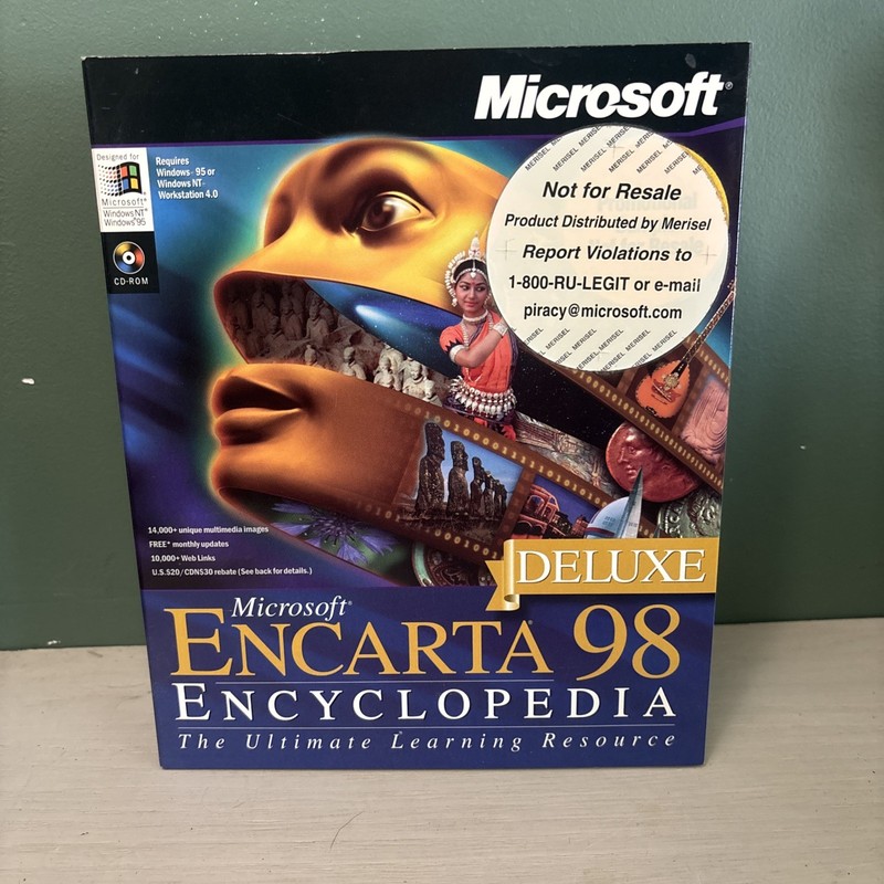 Microsoft Encarta 98 Encyclopedia Deluxe Edition PC Windows CD-ROM Sealed