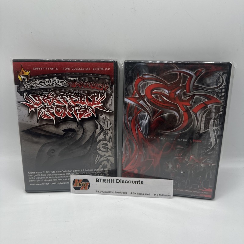(2)Graffiti Fonts 4.0 & 2.2 DVDs Artwork – 100 fonts, 600+ vector Highground Col