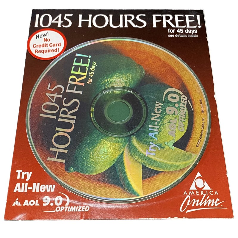 AOL 9.0 Optimized 1045 Hours Limes CD Computer Software Factory Sealed