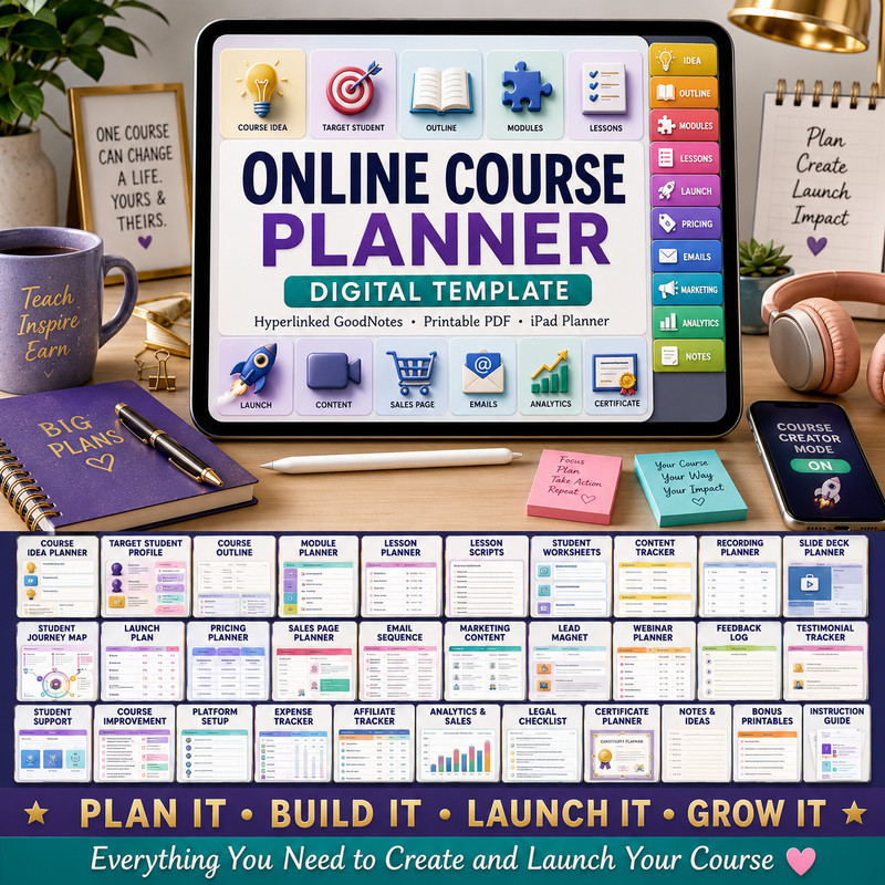 Online Course Planner Digital Template GoodNotes Hyperlinked PDF iPad Planner