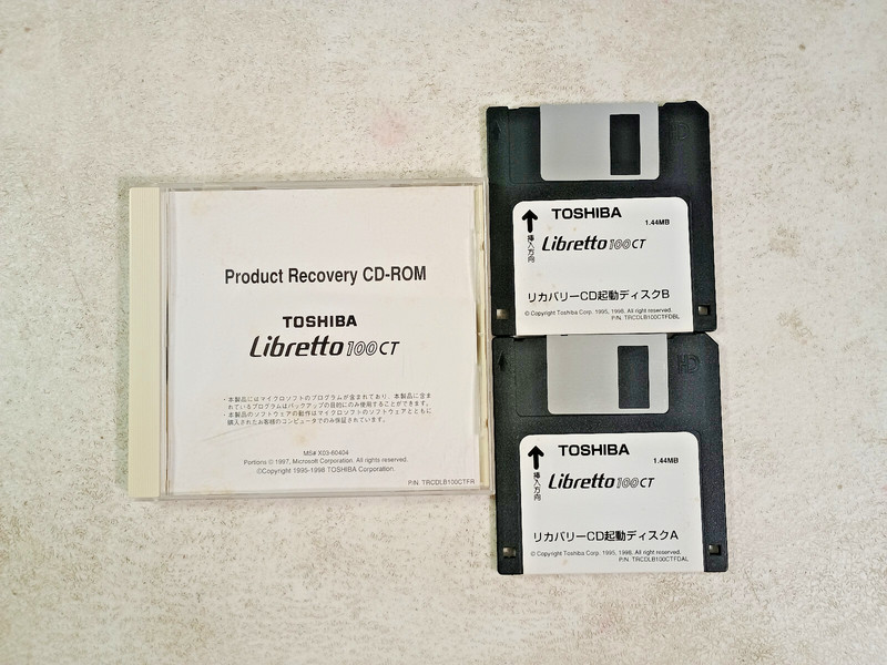 Genuine OEM Toshiba Libretto 100CT Japanese Version Recovery CD & 2 Floppy Disks