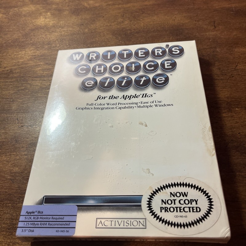 Writer’s Choice Elite( Apple IIGS 2, 1987) Big Box Work Processor New Sealed