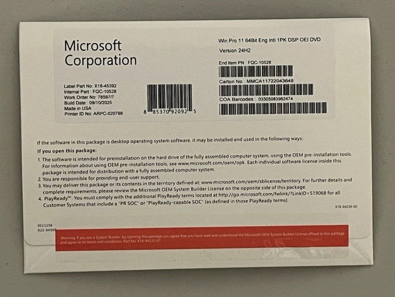 Microsoft Windows 11 Professional 64-bit OEI DVD – English