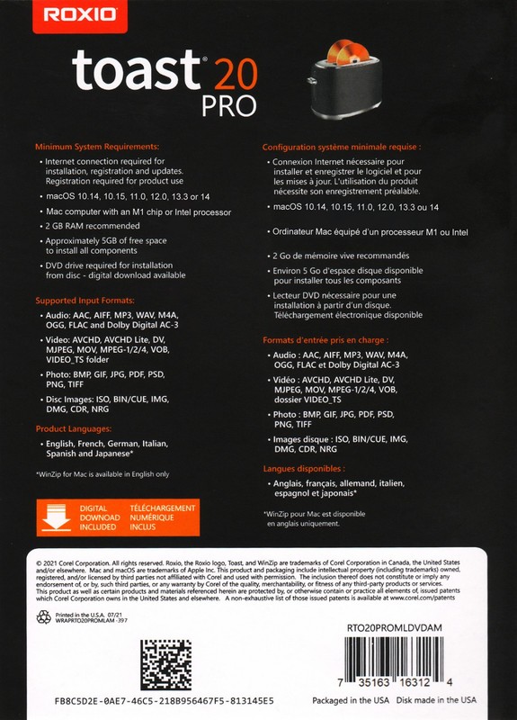 Roxio Toast 20 Pro - New Retail Box, RTO20PROMLDVDAM gallery