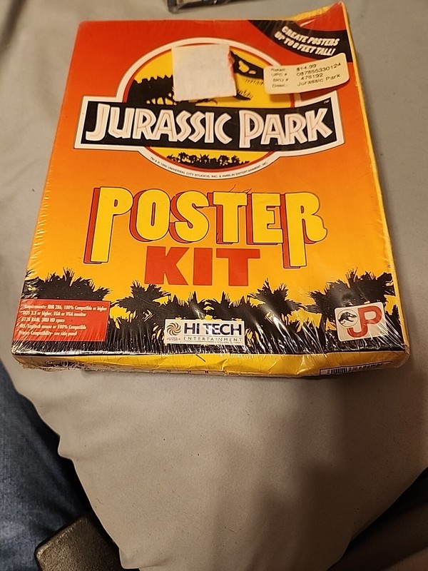 New VINTAGE PC 1994 JURASSIC PARK HI TECH POSTER KIT Floppy Disc SEALED NIB