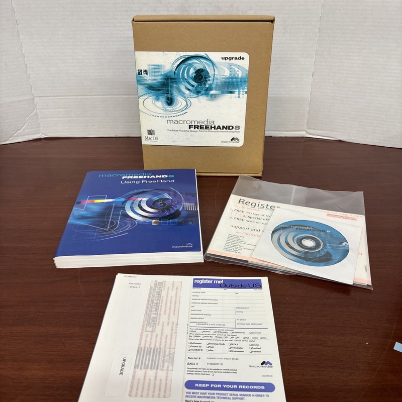 Macromedia Freehand 8 Upgrade for Macintosh- CD, Serial Number, & Registration