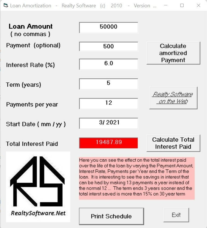 Loan Amortization Program with Print out Capability for Windows