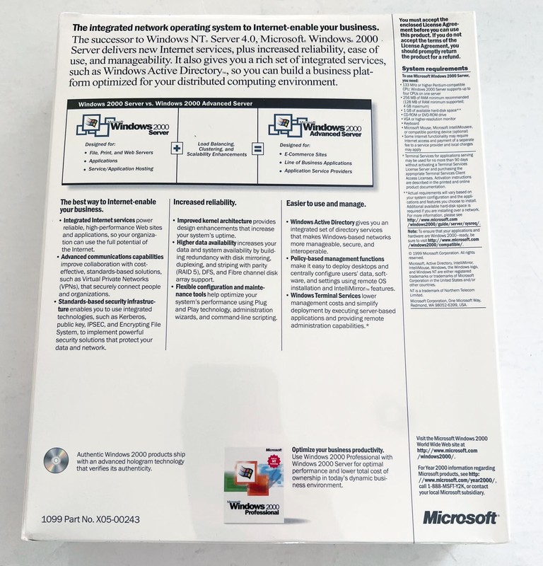 GENUINE Microsoft Windows 2000 Server English International NFR CD with 10 CALs gallery