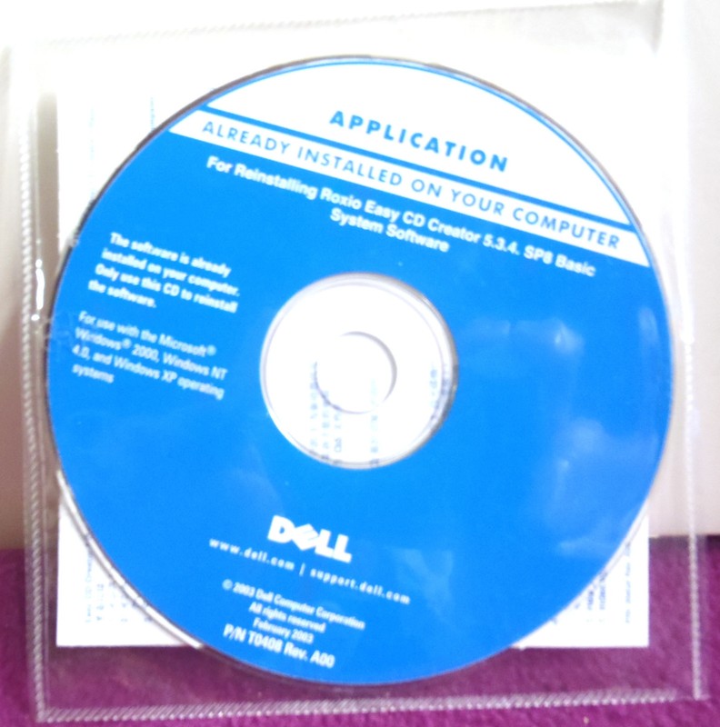 Dell APPLICATION -INSTALLING/Reinstalling Roxio Easy CD Creator 5.3.4. SP8 Basic