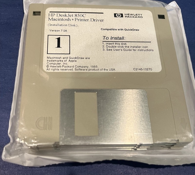 HP DeskJet 850C Macintosh Printer Driver Software 3.5″ diskettes NEW. 1995 Ver 7