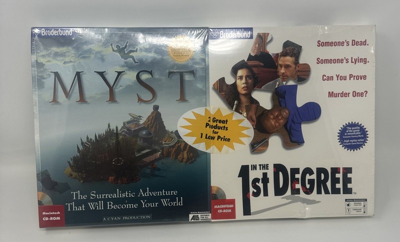 Vintage Brøderbund Myst & In The 1st Degree Macintosh Cd-Rom Sealed