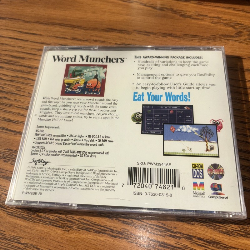 Mecc Word Munchers for PC, Mac New Sealed Cracked Case 1996 DOS Mac Cracked Case gallery