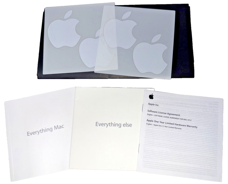 2009 Apple MacBook Pro Installation DVD, both Apple Stickers, and Op. Manual