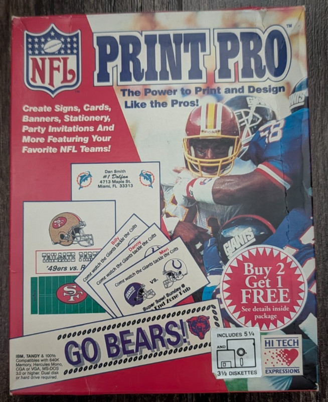 Vintage Software – NFL Print Pro PC Software – 1991 Hi Tech Expressions