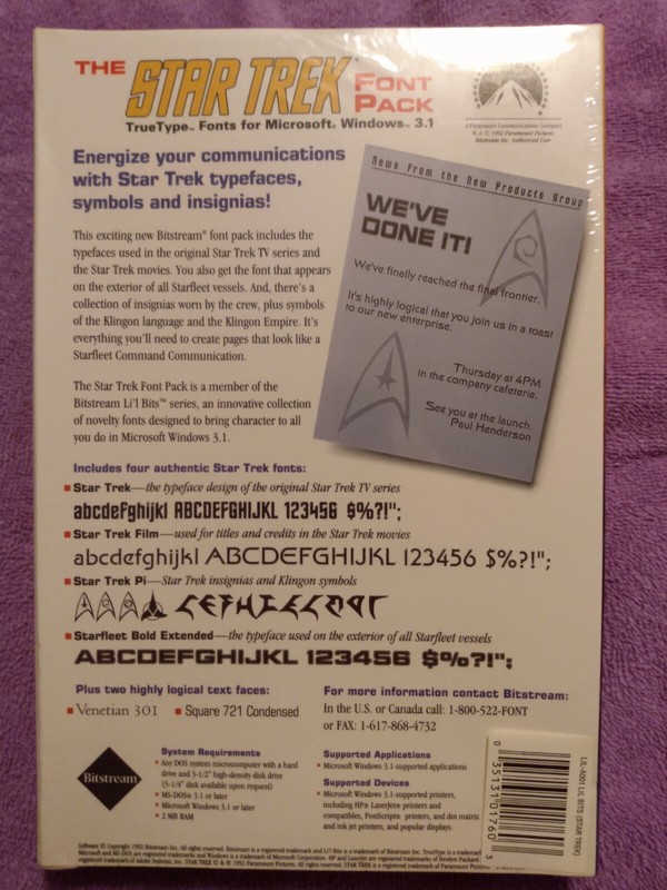 The Star Trek Font Pack MS-DOS Or Windows 3.1 Computer, new in box. 1992 gallery