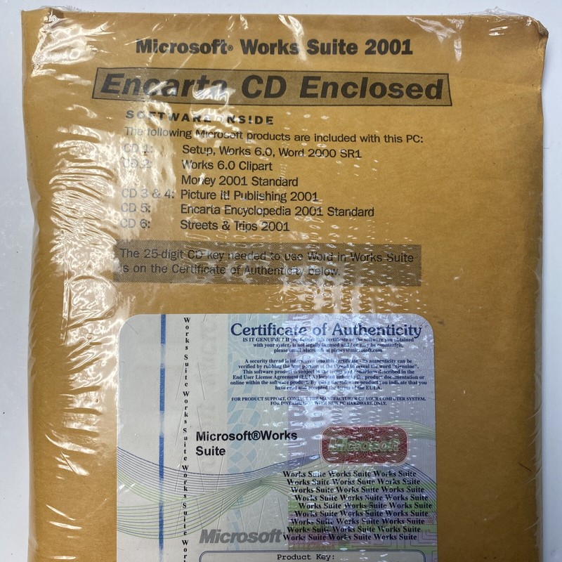 Microsoft Works Suite 2001 w/ Word Money Encarta Set of 6 CDs