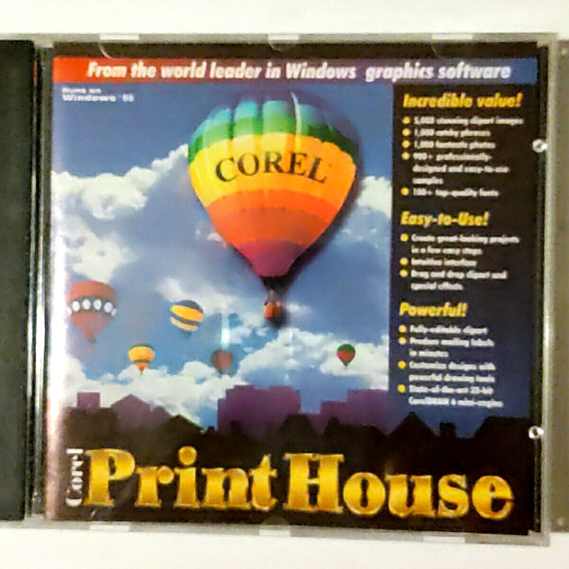 Corel Print House for Windows CD. Runs on Windows 95 and IBM PC 486 DX oc1