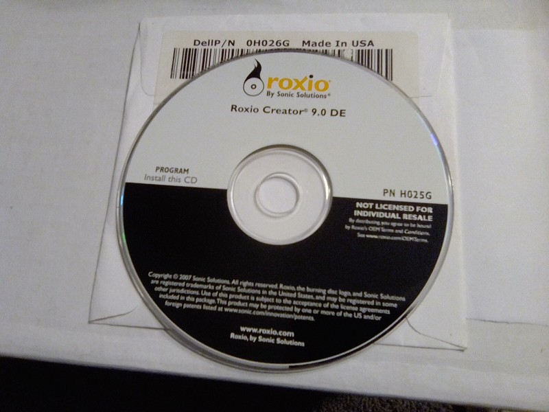 Roxio Creator DE 9.0 Installation Software Sonic Solutions PN H025G