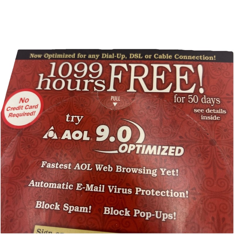 AOL 9.0 Optimized All New 1099 Hours Free For 50 Days Sealed For Show Untested gallery