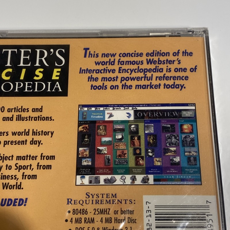 Vintage Cd- Rom For Windows 1995 Webster's Concise Encyclopedia (CD PC) Sealed gallery
