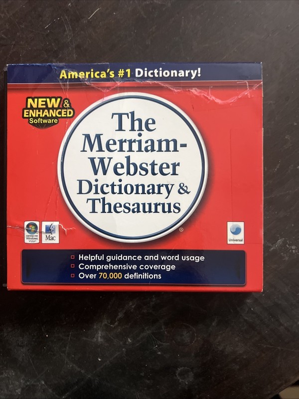 Merriam Webster Dictionary And Thesaurus PC CD Rom Software-RARE-SHIP N 24 HOURS