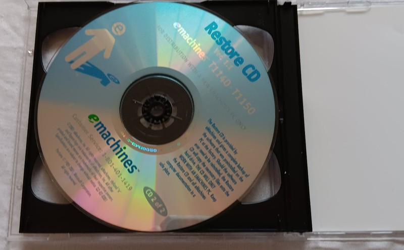 ⭐️ eMachines T1140 & T1150 RESTORE CD 2 DISC SET Ver 1.1 (2001) for Desktop PCs