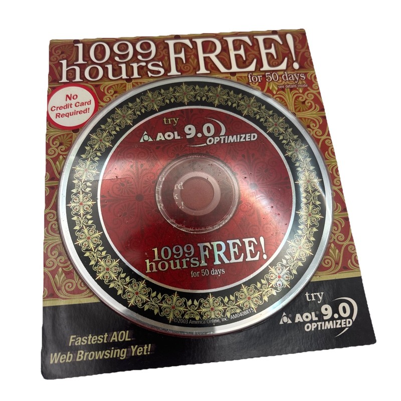 AOL 9.0 Optimized All New 1099 Hours Free For 50 Days Sealed For Show Untested