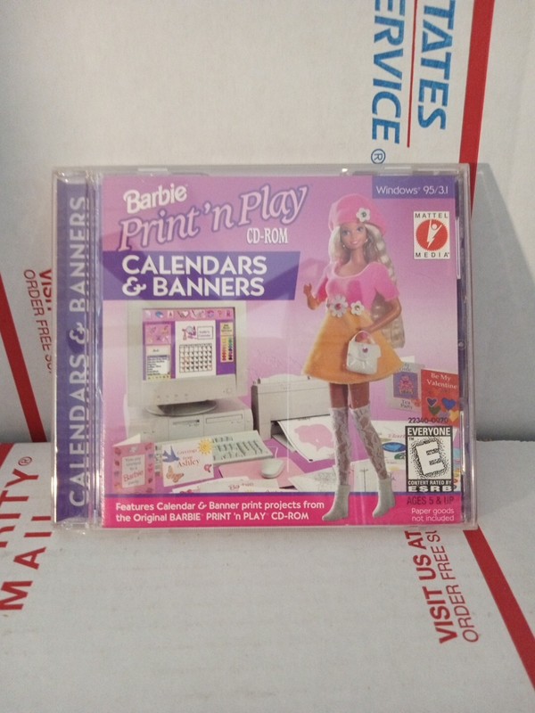 BARBIE CALENDARS & BANNERS Print N Play CD ROM Mattel Media 1996 Win 95 Shelf119