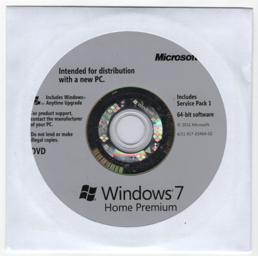 Microsoft Windows 7 Home Premium SP1 64-Bit Full Install DVD-ROM w/ Product Key
