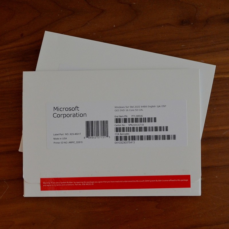 Win Server 2022 Standard – New Sealed DVD and Product Key – 16 Core 50 Cal。。