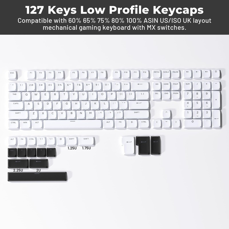 XVX Low Profile White Keycaps, Shine Through Keycap Set, Double Shot PBT Key ... gallery