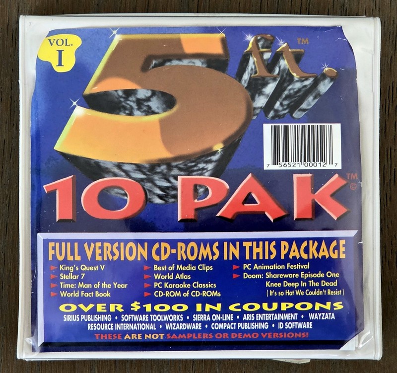 5 Ft. 10 Pak Volume I PC CD-ROM Compilation – Hanging Accordion-Fold Style