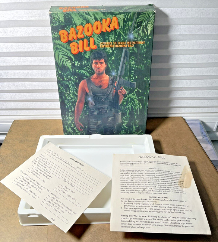 Bazooka Bill Commodore 64 Box Manuals 1980s Rambo Style Vintage Computer Game