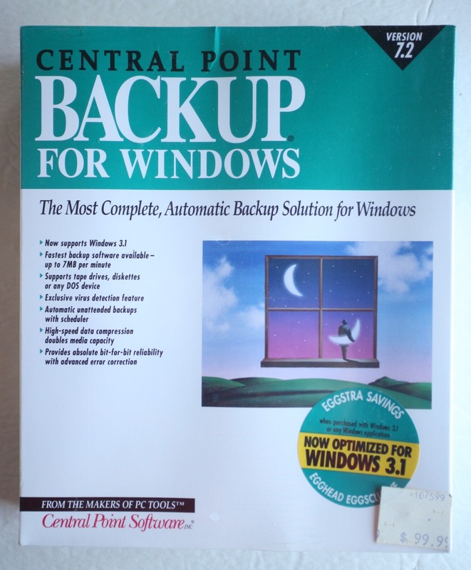 Central Point Version 7.2 Backup Software for Windows 3.25″ Disks Sealed VTG PC