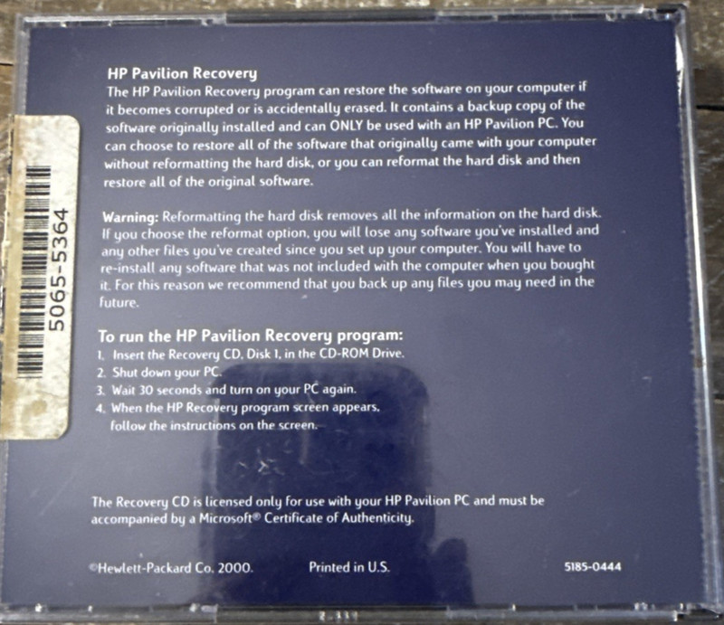 HP Pavilion Recovery PC Cd Rom (2 Discs AsShown In Photos)MISSING DISC 2 gallery