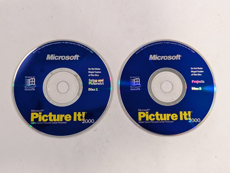 Microsoft Picture It! 2000 Vintage PC Software, Windows 98 (2 Disc Set)