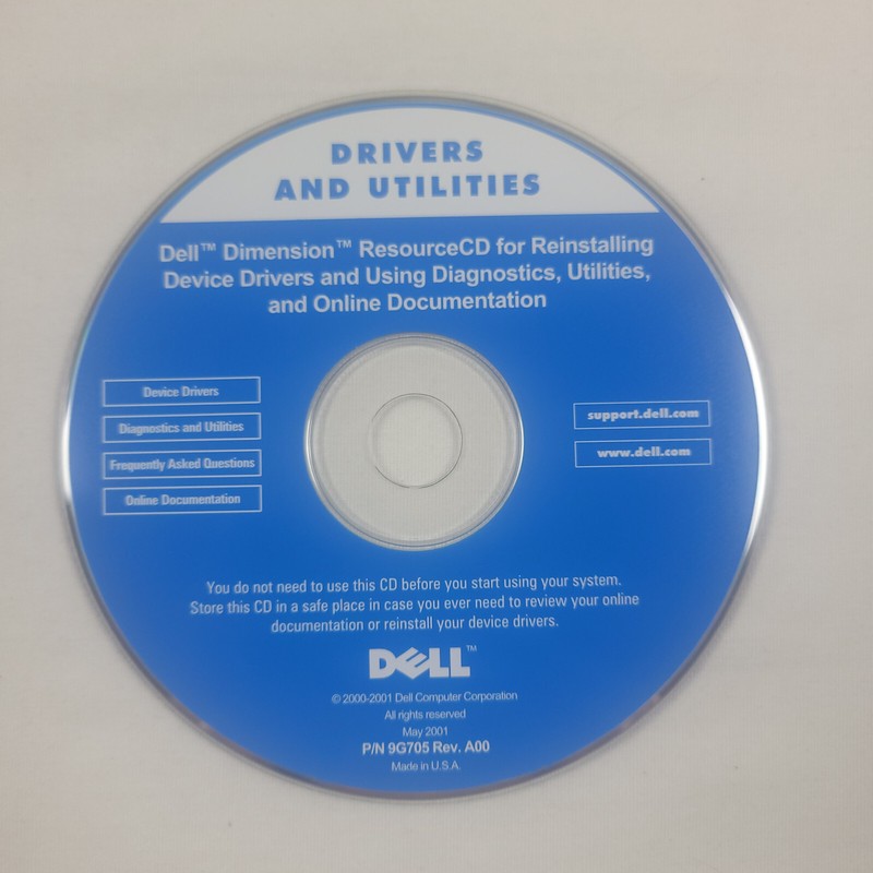 Dell Dimension Resource CD Drivers and Utilities 2001 Disc Only 9G705 Rev A00