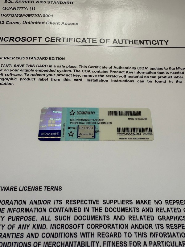 Microsoft SQL Server 2025 Standard 32 Core Unlimited User CALs CoA Authentic. gallery