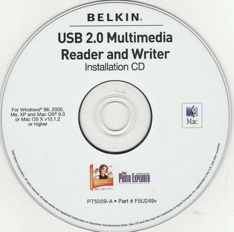 USB 2.0 Multimedia Reader and Writer by Belkin ~ Installation CD ~ 2005 ~ CD-ROM