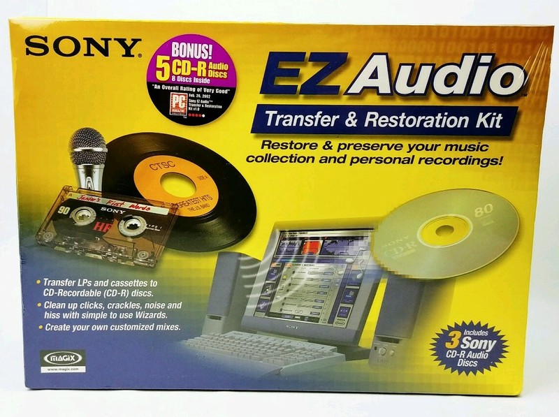 SONY MAGIX EZ Audio Transfer & Restoration Kit w/ (8) Blank CD-R Discs, Sealed