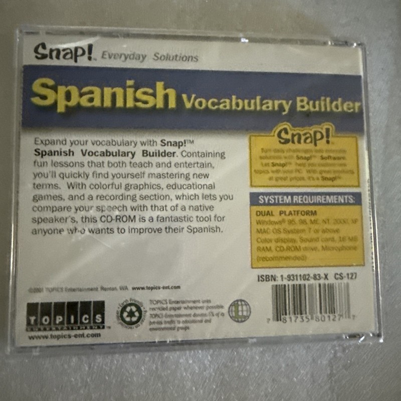 Spanish Vocabulary Builder CD-ROM Snap! 2001 Mac PC Language Learning New Sealed gallery