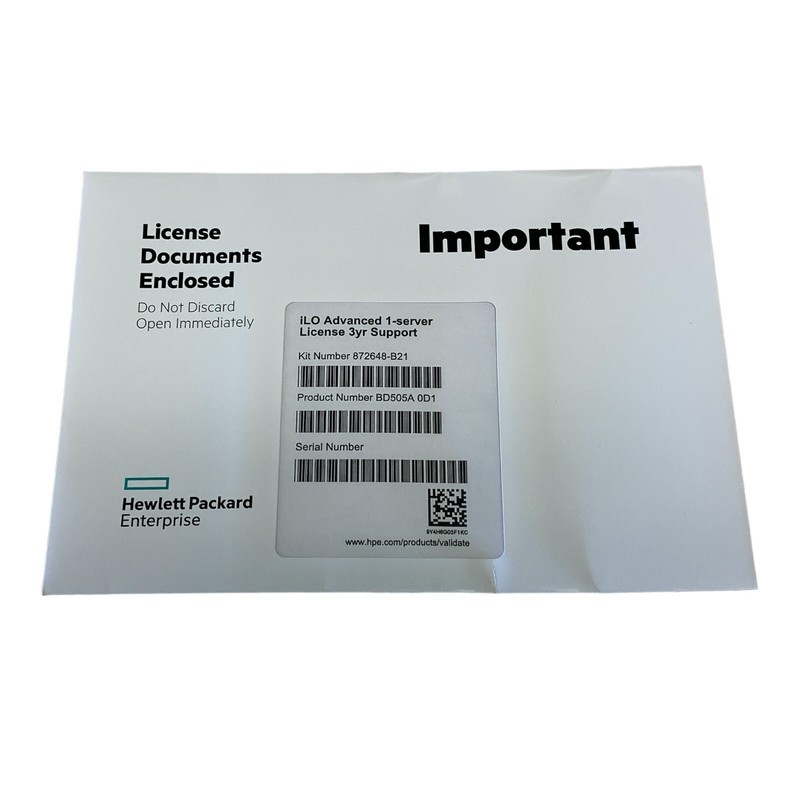 New HPE iLO Advanced 1-Server License 3yr Support BD505A / 872648-B21