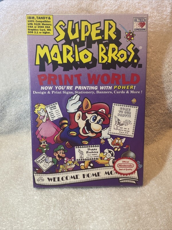 NEW RARE Super Mario Bros Print World IBM Tandy 5.25" Disk Big Box Nintendo 1991 gallery