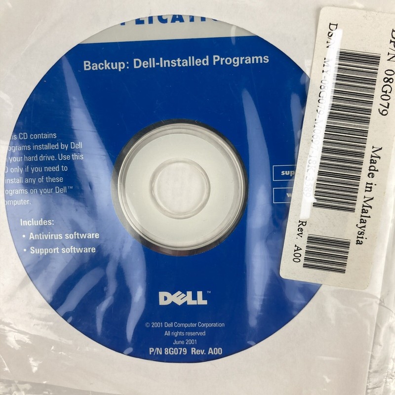 Dell Application Backup Dell Installed Programs Antivirus Support Disc 8G079 NEW