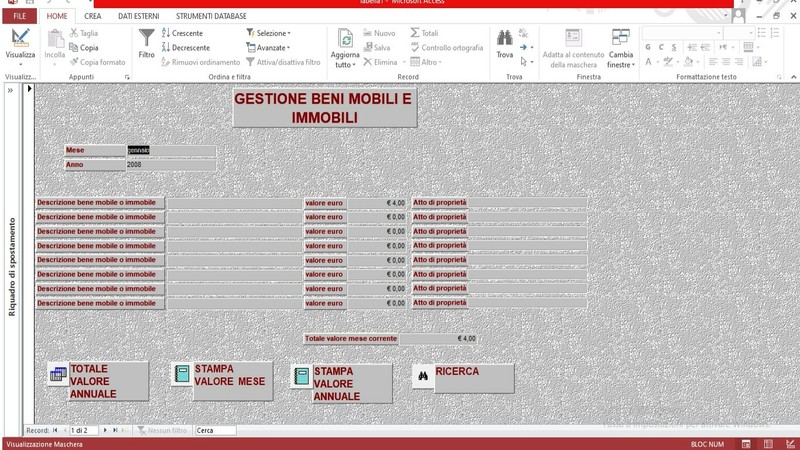 Software gestionale inflazione beni patrimonio e spese personali o familiari