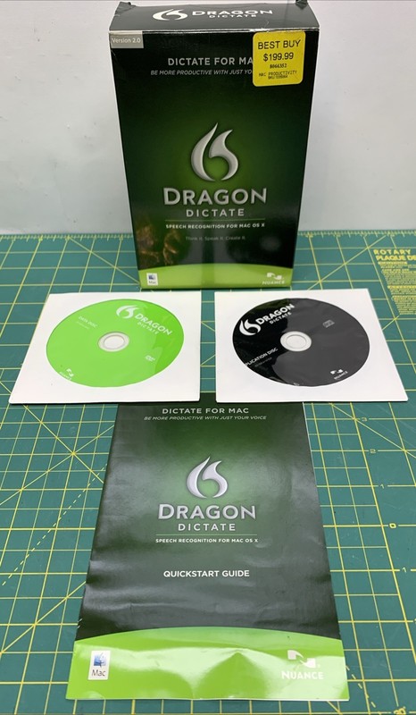 Dragon Dictate Speech Recognition for Mac OS x Version 2.0 (2) Disc + Manual