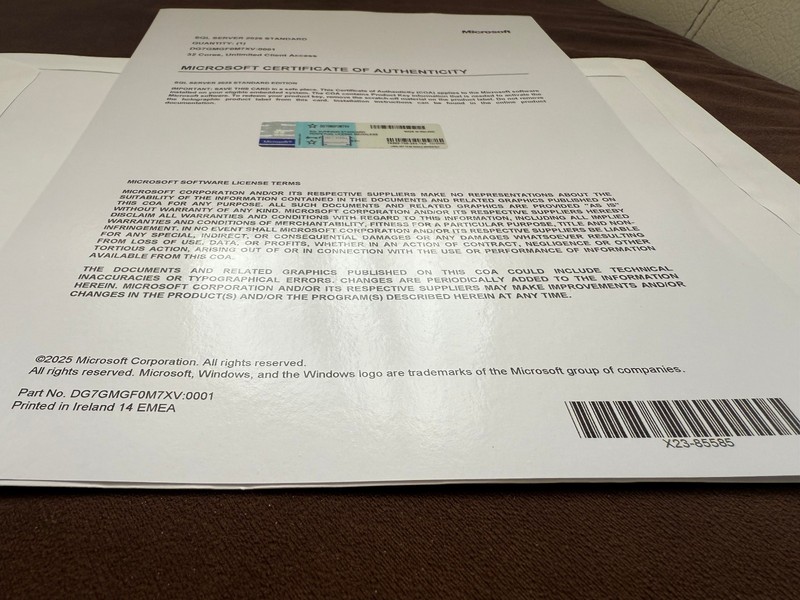Microsoft SQL Server 2025 Standard 32 Core Unlimited User CALs CoA Authentic. gallery