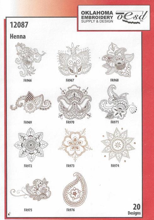 Embroidery Designs: Henna PC CD 20 floral art machine embroider sewing flowers