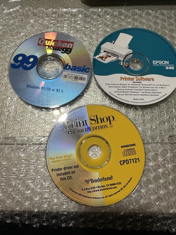 Vintage PC Software Lot – Quicken 99, The Print Shop Premier 5.0, Epson Drivers