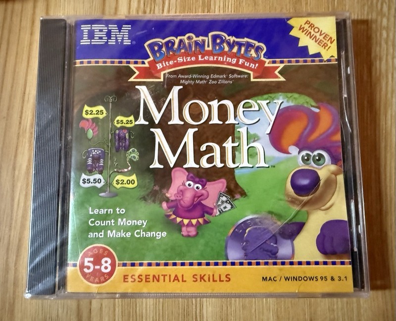 NEW Money Math Ages 5-8 Years Brain Bytes PC CD-ROM Essential Skills Mac Windows